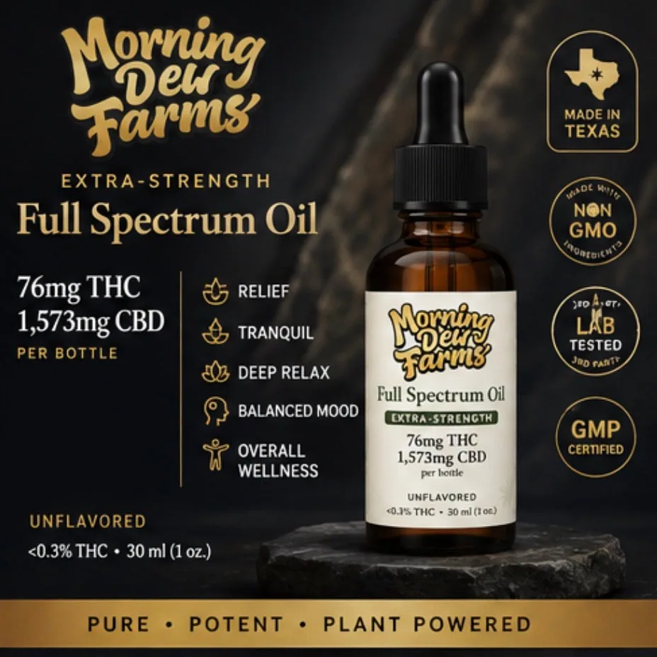 A larger crop of the dark layout, the bottle lit from the side with the cannabinoid figures listed alongside.