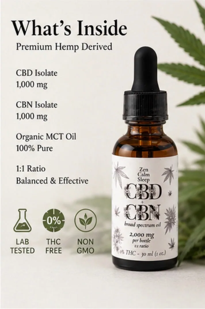 A larger crop of the ingredient panel, the bottle upright beside a hemp leaf on cream.